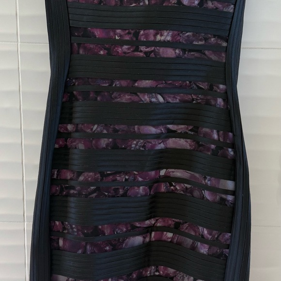 Cache Strapless Dress with Black and Purple Pattern - Picture 1 of 5